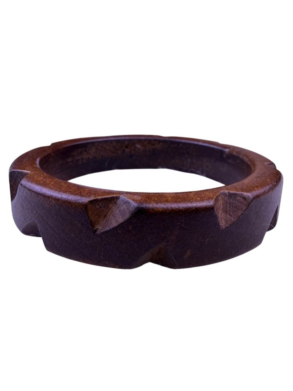 Wooden Brown Rigid Bracelet Geometric Carved Design Handmade Jewelry Gift Unique